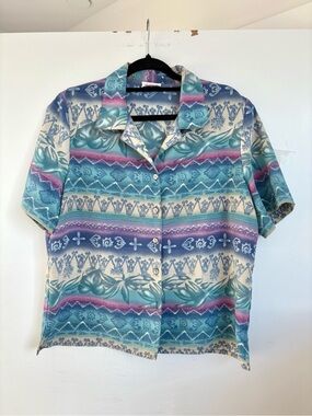 Alia vintage Petite Blue, Purple & Cream Patterned Blouse button down